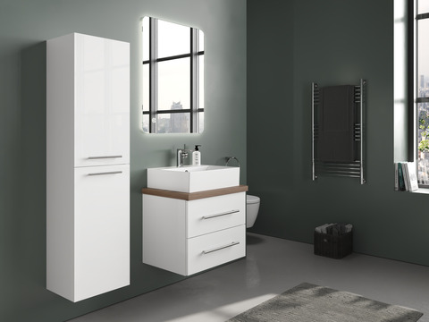 Flex Badmöbel 60, Weiß Hochglanz, Keramik...