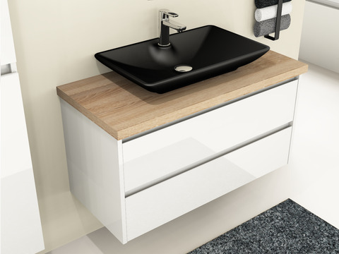 Duo Badmöbel 100, Weiß Hochglanz, Keramik...