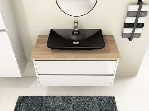 Duo Badmöbel 100, Weiß Hochglanz, Keramik...