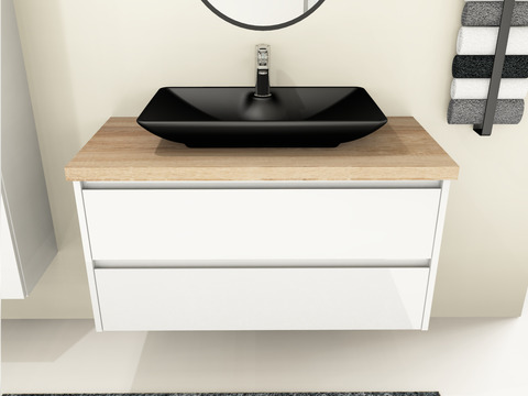 Duo Badmöbel 100, Weiß Hochglanz, Keramik...