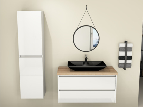 Duo Badmöbel 100, Weiß Hochglanz, Keramik...