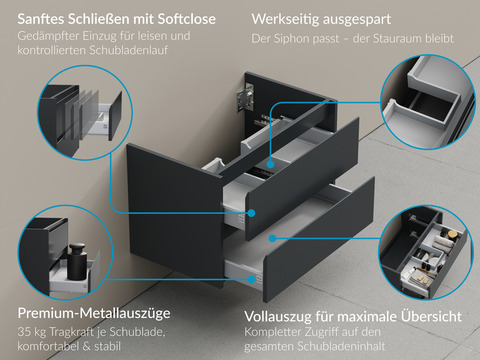 Duo Badmöbel 100, Anthrazit Matt Lackiert, Keramik...