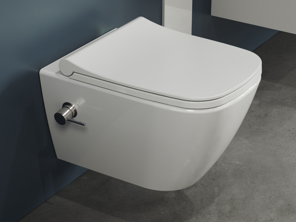 Wand Dusch WC Taharet - sp&uuml;lrandlos - mit abnehmbaren Softclose Toiletten-Sitz - Bidet - Keramik - S.9856.9861