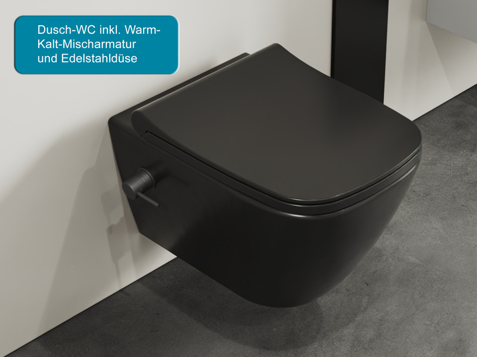 Wand Dusch WC Taharet - sp&uuml;lrandlos - mit abnehmbaren Softclose Toiletten-Sitz - Bidet - Keramik - S.9855.9862