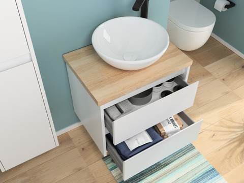 Duo Badmöbel 60, Weiß Hochglanz, Keramik...