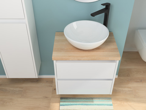 Duo Badmöbel 60, Weiß Hochglanz, Keramik...