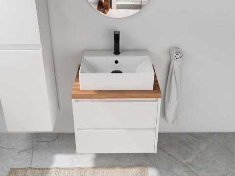 Duo Badmöbel 60, Weiß Hochglanz, Keramik...