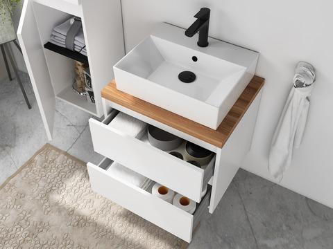 Duo Badmöbel 60, Weiß Hochglanz, Keramik...