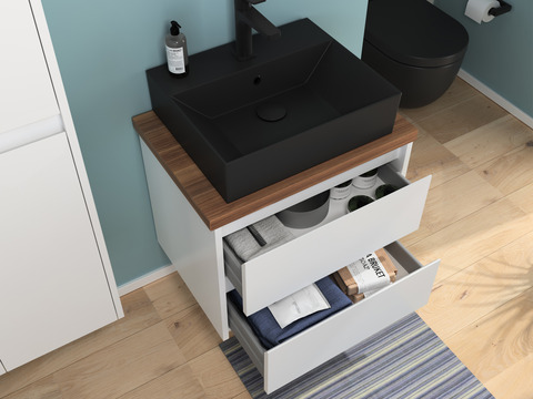 Duo Badmöbel 60, Weiß Hochglanz, Keramik...