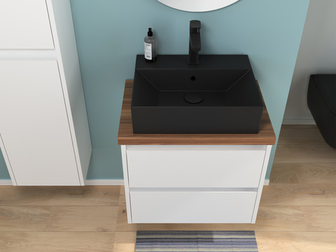 Duo Badmöbel 60, Weiß Hochglanz, Keramik...