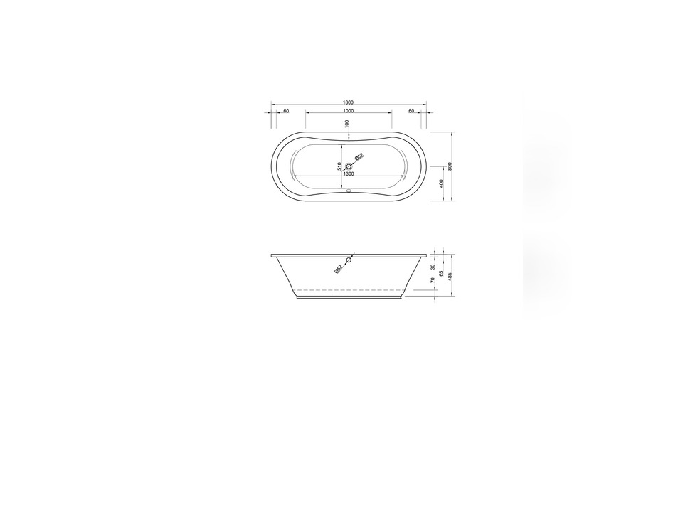 Schr&ouml;der Badewanne oval wei&szlig;, 180x80x48,5cm Gomera180