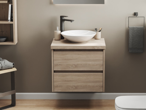 Duo Badmöbel 60, Eiche Gold, Keramik Waschbecken,...