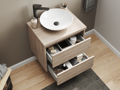 Duo Badmöbel 60, Eiche Gold, Keramik Waschbecken,...