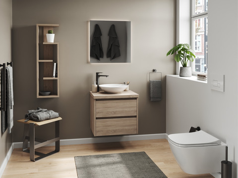 Duo Badmöbel 60, Eiche Gold, Keramik Waschbecken,...