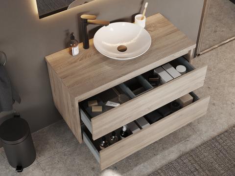 Duo Badmöbel 100, Eiche Gold, Keramik Waschbecken,...