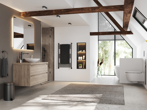 Duo Badmöbel 100, Eiche Gold, Keramik Waschbecken,...