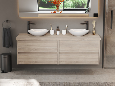 Duo Badmöbel 160, Eiche Gold, Doppelwaschtisch,...