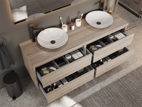 Duo Badmöbel 160, Eiche Gold, Doppelwaschtisch,...