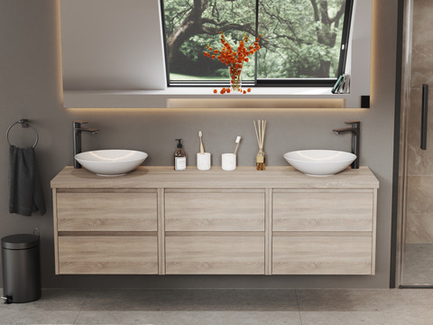 Duo Badmöbel 172, Eiche Gold, Doppelwaschtisch,...