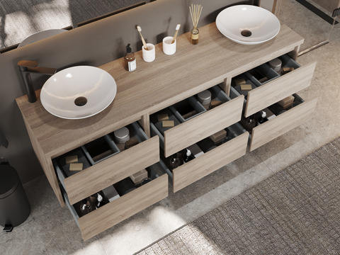 Duo Badmöbel 172, Eiche Gold, Doppelwaschtisch,...