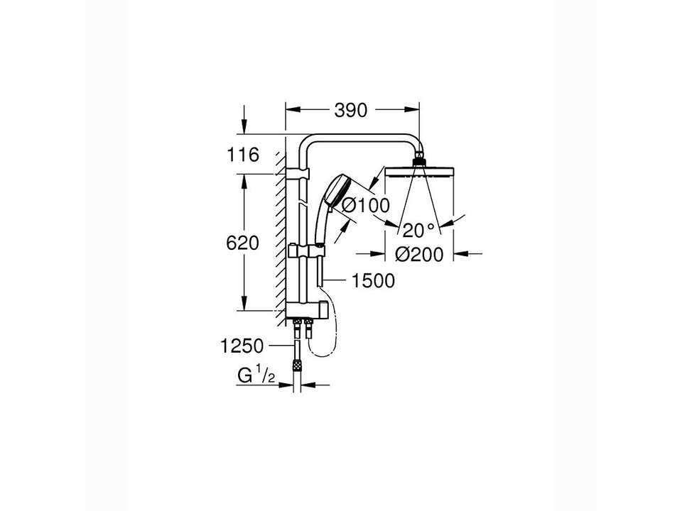 TEMPESTA COSMOPOLITAN SYSTEM 200 SHOWER SYSTEM WITH DIVERTER FOR WALL MOUNTING