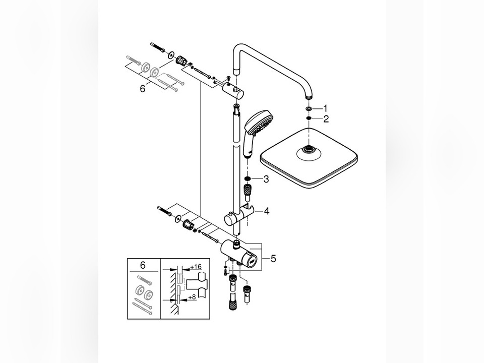 TEMPESTA COSMOPOLITAN SYSTEM 250 CUBE SHOWER SYSTEM WITH DIVERTER FOR WALL MOUNTING