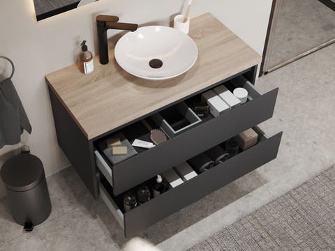 Duo Badmöbel 100, Anthrazit Matt Lackiert, Keramik...