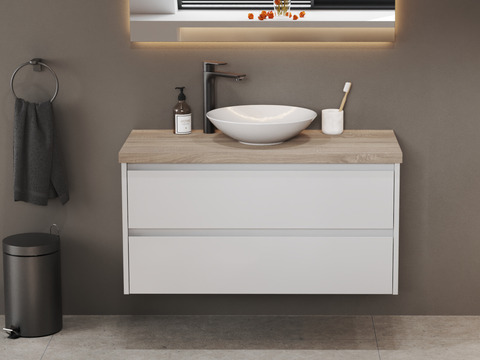 Duo Badmöbel 100, Weiß Hochglanz, Keramik...