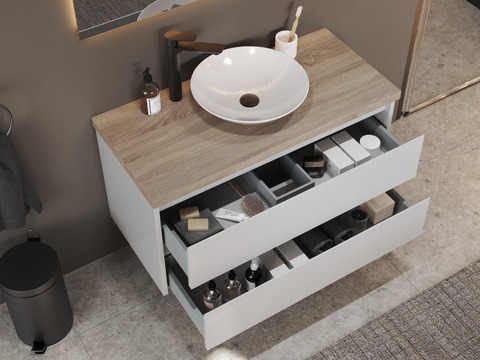 Duo Badmöbel 100, Weiß Hochglanz, Keramik...