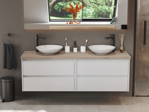 Duo Badmöbel 160, Weiß Hochglanz,...