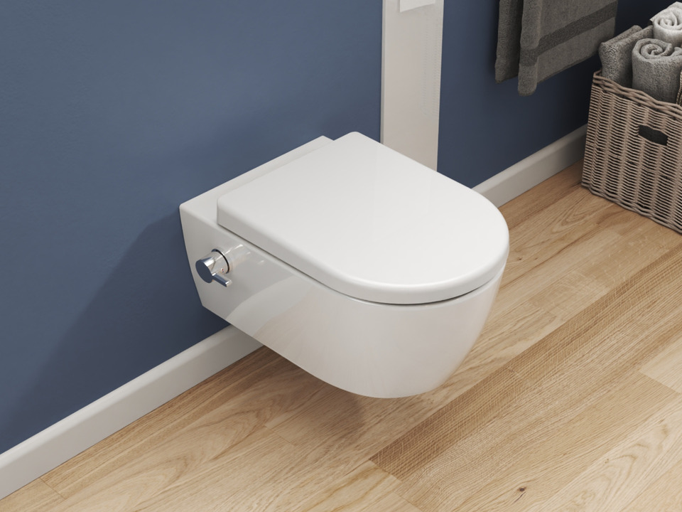 Wand Dusch WC Taharet - sp&uuml;lrandlos - mit abnehmbaren Softclose Toiletten-Sitz - Bidet - Keramik - ABWCSR004KTV