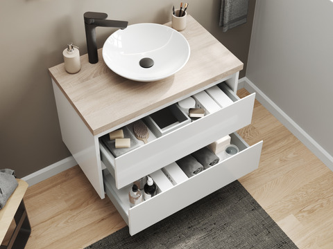 Duo Badmöbel 80, Weiß Hochglanz, Keramik...