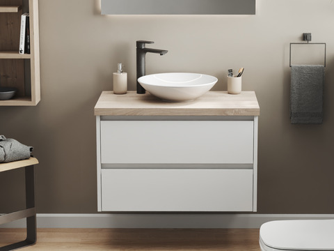 Duo Badmöbel 80, Weiß Hochglanz, Keramik...