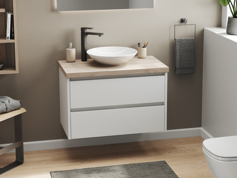 Duo Badmöbel 80, Weiß Hochglanz, Keramik...