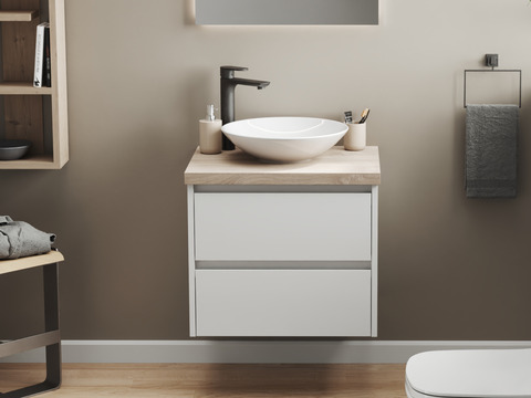 Duo Badmöbel 60, Weiß Hochglanz, Keramik...