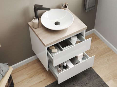 Duo Badmöbel 60, Weiß Hochglanz, Keramik...