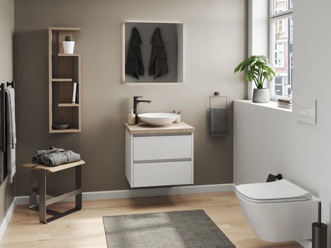 Duo Badmöbel 60, Weiß Hochglanz, Keramik...