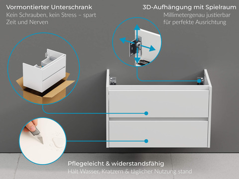 Duo Waschtischunterschrank 100, Weiß Hochglanz