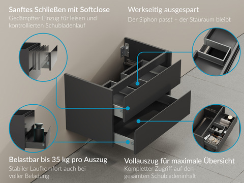 Duo Waschtischunterschrank 120, Anthrazit Matt Lackiert