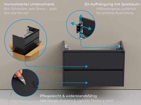 Duo Waschtischunterschrank 100, Anthrazit Matt Lackiert