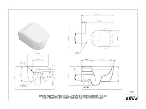Wand Hänge WC Toilette - spülrandlos - inkl....