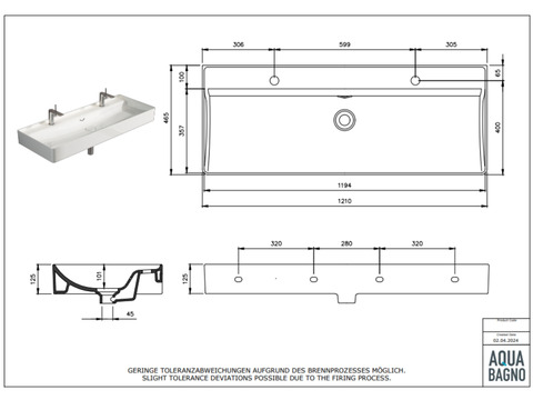 Doppelwaschtisch Aufsatzwaschtisch 120cm - Venus -...