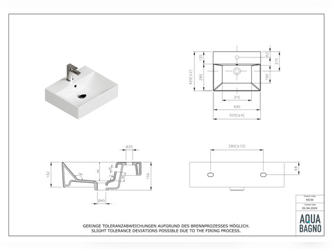 Waschbecken Aufsatzwaschtisch 50cm - Loft - KS.50