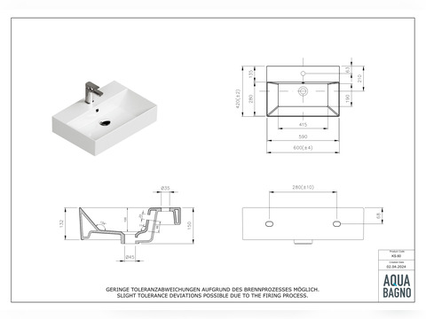 Waschbecken Aufsatzwaschtisch 60cm - Loft - KS.60